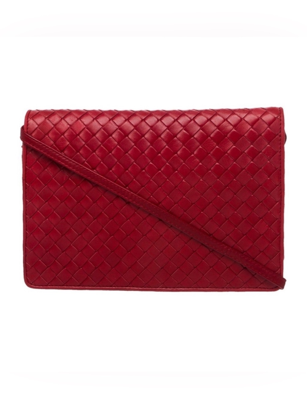 Bottega Veneta Red Intrecciato Portfolio Crossbody Bag